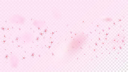 Nice Sakura Blossom Isolated Vector. Tender Flying 3d Petals Wedding Pattern. Japanese Style Flowers Illustration. Valentine, Mother's Day Feminine Nice Sakura Blossom Isolated on Roseのイラスト素材