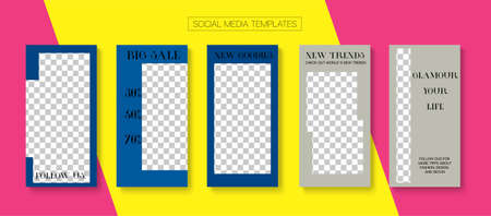 Modern Stories Vector Background. Blogger Hipster Frame, Social Media Kit Template. Online Shop Luxury Invitation Advert. Funky Sale, New Arrivals Story Layout. Social Media Stories Simple Setのイラスト素材