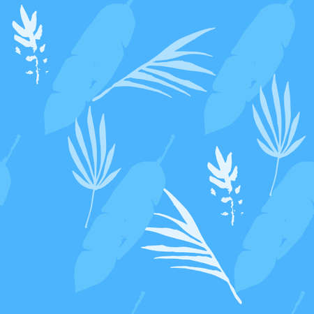Modern Tropical Vector Seamless Pattern. Fine Summer Textile. Beautiful Male Shirt Female Dress Texture. Doodle Floral Background. Feather Dandelion Monstera Banana Leaves Tropical Seamless Pattern.のイラスト素材