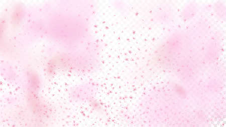 Nice Sakura Blossom Isolated Vector. Beautiful Falling 3d Petals Wedding Pattern. Japanese Funky Flowers Wallpaper. Valentine, Mother's Day Realistic Nice Sakura Blossom Isolated on Roseのイラスト素材