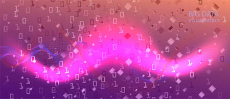 Big Data Sales Vector Wallpaper. Matrix Flying Binary Code. Blue Pink Purple Background. Fractal Flow Glow Tech Neon Colorful Music Design. Cyber Futuristic Slide. Big Data Sales Bannerのイラスト素材