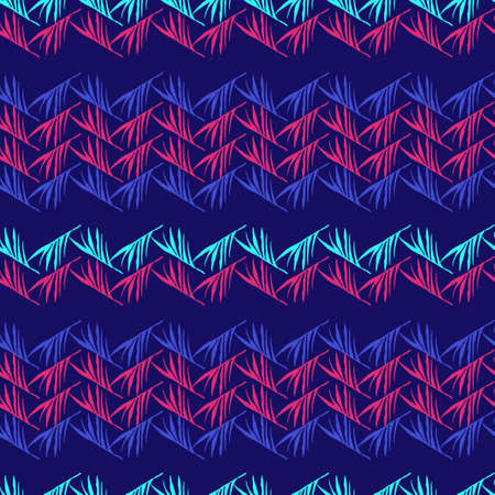 Funky Tropical Vector Seamless Pattern. Monstera Feather Banana Leaves Dandelion Tropical Seamless Pattern. Painted Floral Background. Nice Summer Fashion. Beautiful Male Shirt Female Dress Texture.のイラスト素材
