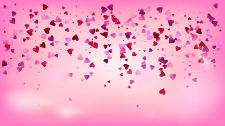 Realistic Hearts Vector Confetti. Valentines Day Romantic Pattern. Elegant Gift, Birthday Card, Poster Background Valentines Day Decoration with Falling Down Hearts Confetti. Beautiful Pink Glitterのイラスト素材