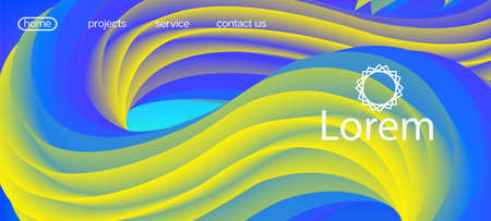 Dynamic Movement Trendy Wave. Landing Page, Yellow, Blue Background. Neon Color Website Layout. Modern Liquid Flow Banner. Geometric Lucid Gradient Overlay. 3d Fluid Vivid Vector Background.のイラスト素材