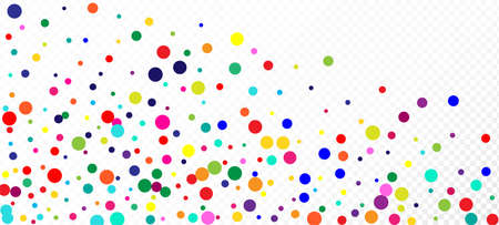 Rainbow Confetti Trendy Vector Background. Carnival Modern Garland. Falling Down Shiny Circles Frame. Holiday Celebration Rainbow Confetti Falling. Christmas, New Year, Birthday Magic Decoration.のイラスト素材