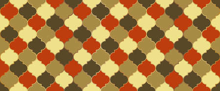 Traditional Ramadan Mosque Golden Grid. Eid Mubarak Islam Illustration. Ramadan Kareem Islamic Decoration. Seamless Moroccan Texture Moroccan Seamless Mosaic Ornament. Arabic Mosque Window Shape.のイラスト素材