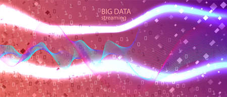 Big Data Stream Vector Background. Cyber Equalizer Slide. Tech Neon Abstract Minimal Layout. Matrix Falling Binary Code. Fractal Fluid Code Purple Pink Blue Background. Big Data Stream Bannerのイラスト素材