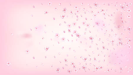 Nice Sakura Blossom Isolated Vector. Realistic Flying 3d Petals Wedding Design. Japanese Gradient Flowers Wallpaper. Valentine, Mother's Day Spring Nice Sakura Blossom Isolated on Roseのイラスト素材