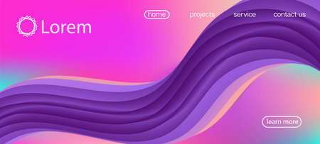 Neon Color Website Template. Landing Page, Pink, Purple Background. Colorful Vivid Gradient Overlay. 3d Fluid Bright Vector Background. Modern Liquid Flow Banner. Dynamic Motion Funky Wave.のイラスト素材