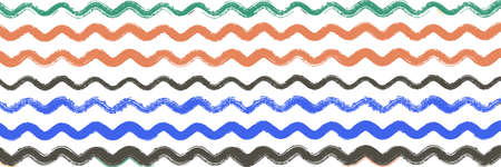 Cool Wavy Zigzag Stripes Vintage Pattern. Torn Vector Watercolor Paint Lines. Cool Distress Trace. Summer Spring Graffiti Stripes. Autumn Winter Modern Fashion Fabric. Gouache Ink Lines Texture.のイラスト素材