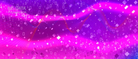 Lightning Tech Vector Landing Page. Fractal Fluid Glow Neon Tech Funky Trendy Design. Matrix Falling Binary Code. Pink Blue Purple Background. Punk Futuristic Slide. Lightning Tech Bannerのイラスト素材