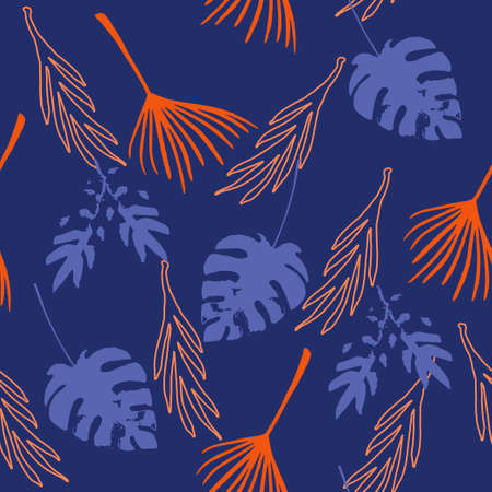 Funky Tropical Vector Seamless Pattern. Cool Summer Fabrics. Beautiful Male Shirt Female Dress Texture. Drawn Floral Background.のイラスト素材