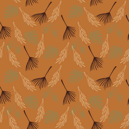Trendy Tropical Vector Seamless Pattern. Feather Dandelion Banana Leaves Monstera Tropical Seamless Pattern. Cool Summer Fashion. Drawn Floral Background. Elegant Male Shirt Female Dress Texture.のイラスト素材