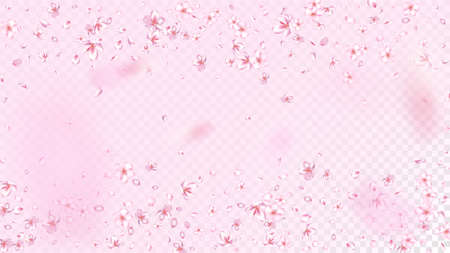 Nice Sakura Blossom Isolated Vector. Spring Showering 3d Petals Wedding Border. Japanese Gradient Flowers Illustration. Valentine, Mother's Day Spring Nice Sakura Blossom Isolated on Roseのイラスト素材
