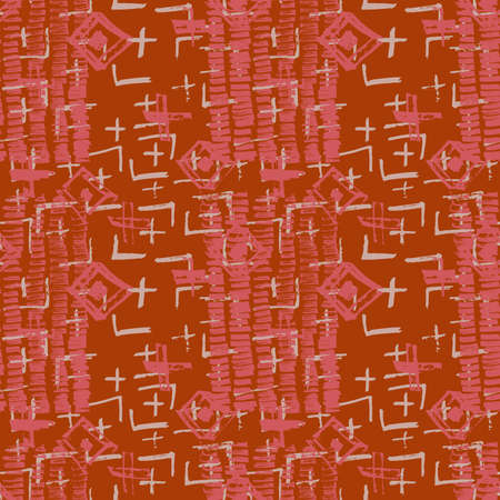 Tie Dye Japanese Geometric Autumn Seamless Pattern. Scribble Cartoon Doodle Craft Texture. Geo Wabi Sabi Minimalist Kimono Print. Boho Tie Dye Japan Batik. Scribble Craft Doodle Seamless Collageのイラスト素材