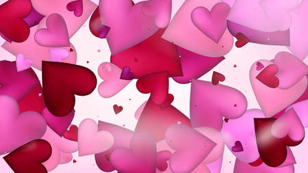 Falling Hearts Vector Confetti. Valentines Day Wedding Pattern. Elegant Gift, Birthday Card, Poster Background Valentines Day Decoration with Falling Down Hearts Confetti. Beautiful Pink Scatterのイラスト素材