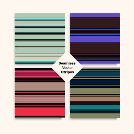 Sailor Stripes Seamless Pattern Set. Elegant Lines Endless Texture. Childrens Female Male Seamless Stripes Design. Hipster Fashion Background Training Suit Lines Autumn Summer Modern Fashion Fabric.のイラスト素材