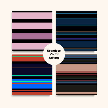 Sailor Stripes Seamless Texture Set. Autumn Summer Modern Fashion Fabric. Trendy Fashion Background Vintage Lines Endless Pattern. Male Female Childrens Seamless Stripes Design. Training Suit Linesのイラスト素材