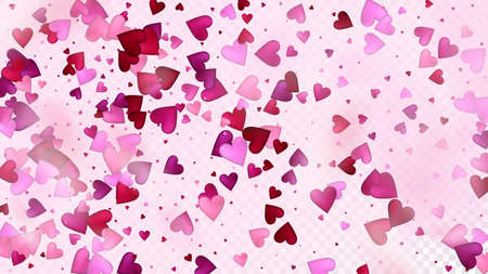 Flying Hearts Vector Confetti. Valentines Day Wedding Pattern. Beautiful Pink Glitter Valentines Day Decoration with Falling Down Hearts Confetti. Rich VIP Gift, Birthday Card, Poster Backgroundのイラスト素材