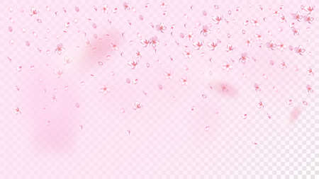Nice Sakura Blossom Isolated Vector. Feminine Showering 3d Petals Wedding Paper. Japanese Gradient Flowers Wallpaper. Valentine, Mother's Day Summer Nice Sakura Blossom Isolated on Roseのイラスト素材