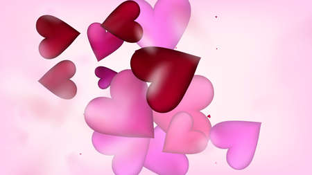 Flying Hearts Vector Confetti. Valentines Day Wedding Pattern. Trendy Gift, Birthday Card, Poster Background Valentines Day Decoration with Falling Down Hearts Confetti. Beautiful Pink Borderのイラスト素材