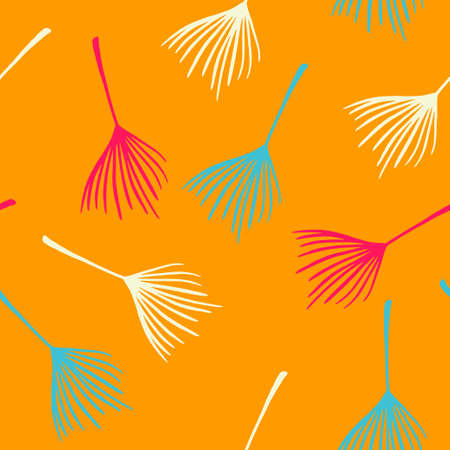 Funky Tropical Vector Seamless Pattern. Monstera Feather Banana Leaves Dandelion Tropical Seamless Pattern. Painted Floral Background. Nice Summer Fashion. Beautiful Male Shirt Female Dress Texture.のイラスト素材
