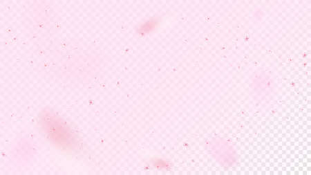 Nice Sakura Blossom Isolated Vector. Magic Flying 3d Petals Wedding Frame. Japanese Blurred Flowers Illustration. Valentine, Mother's Day Tender Nice Sakura Blossom Isolated on Roseのイラスト素材
