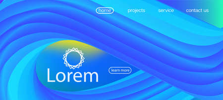 Neon Color Website Template. Landing Page, Blue, Purple Background. Trendy Liquid Flow Banner. Futuristic Lucid Gradient Overlay. Dynamic Movement Funky Wave. 3d Fluid Vibrant Vector Background.のイラスト素材