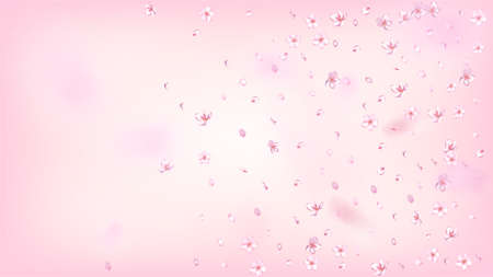 Nice Sakura Blossom Isolated Vector. Feminine Falling 3d Petals Wedding Border. Japanese Gradient Flowers Illustration. Valentine, Mother's Day Realistic Nice Sakura Blossom Isolated on Roseのイラスト素材