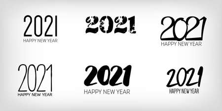 Set of Black and White 2021 Frame Happy New Year Card Design. Christmas Logo Background. Winter Holiday Celebration Poster. Set of Black and White 2021 Text Typography. Graphic 2021 Icon Texture.のイラスト素材