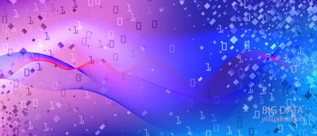 Big Data Cyber Vector Presentation. Fractal Flow Data Technology Grunge Trendy Layout. Purple Blue...