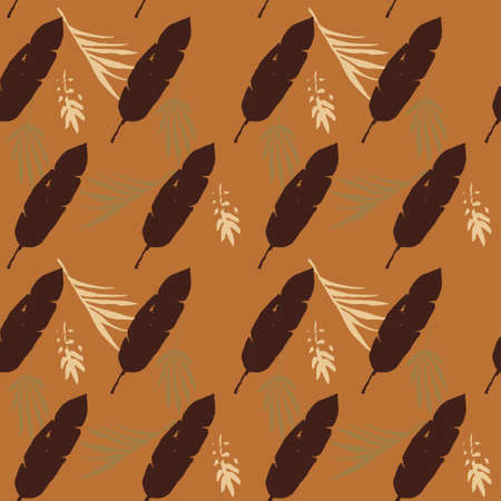 Funky Tropical Vector Seamless Pattern. Beautiful Male Shirt Female Dress Texture. Banana Leaves Feather Monstera Dandelion Tropical Seamless Pattern. Doodle Floral Background. Chic Summer Fabrics.のイラスト素材