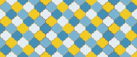 Ottoman Mosque Window Shape. Eid Mubarak Islamic Background. Moroccan Seamless Pattern Ramadan Kareem Muslim Decoration. Moroccan Seamless Mosaic Ornament. Ramadan Traditional Mosque Golden Tile.のイラスト素材