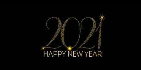 Golden 2021 Sparkling Border Christmas Logo Background. Winter Holiday Celebration Banner. Happy New Year Poster Design. Golden 2021 Sparkling Text Typography. Graphic 2021 Icon Texture.のイラスト素材