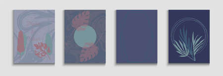 Abstract Asian Vector Banners Set. Hand Drawn Minimal Background. Painted Shapes Forms in Oriental Style. Tie-Dye, Tropical Leaves Cards Soft, Elegant Invitation Template. Geometric Frame Pattern.のイラスト素材