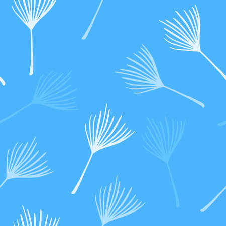 Funky Tropical Vector Seamless Pattern. Elegant Male Shirt Female Dress Texture. Doodle Floral Background. Banana Leaves Dandelion Monstera Feather Tropical Seamless Pattern. Fine Summer Fabrics.のイラスト素材