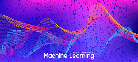 Falling Particles Distressed Purple Vector. Funky Geometric Background. Pink Blue Purple Futuristic Gradient Overlay. Data Analytics Cool Banner. 3D Flow Shapes Layout. Big Data Neon Background.のイラスト素材