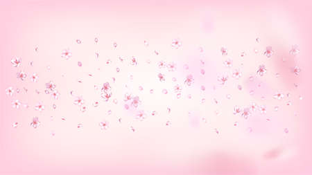 Nice Sakura Blossom Isolated Vector. Magic Falling 3d Petals Wedding Texture. Japanese Style Flowers Wallpaper. Valentine, Mother's Day Tender Nice Sakura Blossom Isolated on Roseのイラスト素材