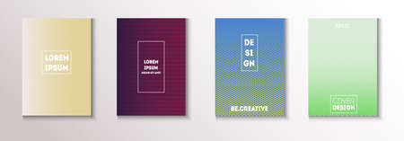 Folded Minimal Cover Vector Set. Light Magazine Page. Modern Flyer Paper Design. Cool Technology Background. Pattern Gradient Overlay Business Folder. Minimal Covers Set. 80s Neon Music Poster.のイラスト素材