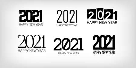 Set of Black and White 2021 Banner Graphic 2021 Icon Texture. Christmas Logo Background. Happy New Year Card Design. Set of Black and White 2021 Text Typography. Winter Holiday Celebration Frame.のイラスト素材
