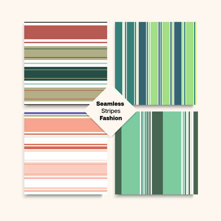 Sailor Stripes Seamless Pattern Set. Elegant Lines Endless Texture. Female Male Childrens Seamless Stripes Design. Swimming Suit Lines Winter Summer Retro Fashion Textile. Hipster Fashion Backgroundのイラスト素材