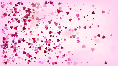 Flying Hearts Vector Confetti. Valentines Day Wedding Pattern. Beautiful Pink Design Valentines Day Decoration with Falling Down Hearts Confetti. Rich VIP Gift, Birthday Card, Poster Backgroundのイラスト素材