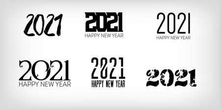 Set of Black and White 2021 Frame Graphic 2021 Icon Pattern. Christmas Wallpaper. Winter Holiday Celebration Card. Set of Black and White 2021 Text Typography. Happy New Year Border Design.のイラスト素材