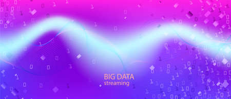 Lightning Tech Vector Equalizer. Tech Neon Funky Music Template. Fractal Flow Code Digital Futuristic Slide. Matrix Flying Binary Code. Purple Blue Pink Background. Lightning Tech Bannerのイラスト素材