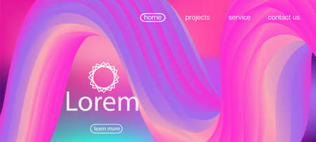 Funky Liquid Wave Banner. Landing Page, Pink, Purple Background. 3d Fluid Vibrant Vector Background. Geometric Vivid Gradient Overlay. Dynamic Motion Modern Wave. Neon Color Website Design.のイラスト素材