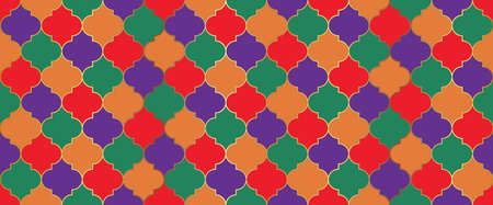 Ramadan Kareem Muslim Illustration. Seamless Moroccan Texture Ramadan Traditional Golden Mosque Motif. Persian Mosque Window Shape. Moroccan Seamless Mosaic Pattern. Eid Mubarak Islam Decoration.のイラスト素材