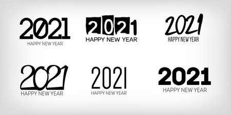 Set of Black and White 2021 Banner Christmas Wallpaper. Winter Holiday Celebration Card. Happy New Year Border Design. Set of Black and White 2021 Text Typography. Graphic 2021 Icon Pattern.のイラスト素材