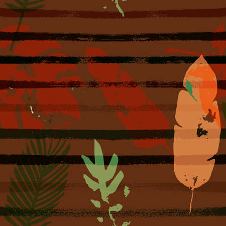 Palm, Banana Leaves Vector Seamless Pattern, Brown Green Khaki Exotic Floral Print. Botanical Jungle Leaves Winter Fabric. Female Hipster Background. Exotic Floral Seamless Printのイラスト素材
