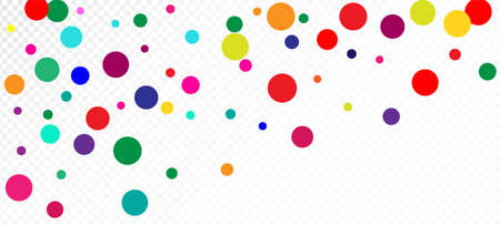 Rainbow Confetti Festive Vector Background. Christmas, New Year, Birthday Sparkle Decoration. Holiday Celebration Carnival Simple Garland. Rainbow Confetti Falling. Falling Down Bright Circles Frame.のイラスト素材