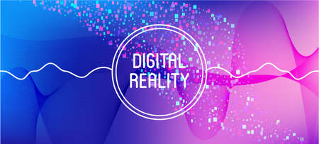 Falling Particles Distressed Purple Vector. Cyber Geometric Background. Data Analytics Cool Banner. 3D Flow Shapes Layout. Big Data Neon Wallpaper. Pink Blue Purple Futuristic Gradient Overlay.のイラスト素材